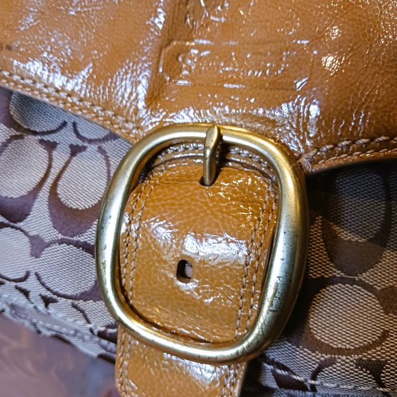 Charming Rustic Camel VINTAGE COACH BLEEKER Shoulder Patent Sig C jacquard - Picture 4 of 16